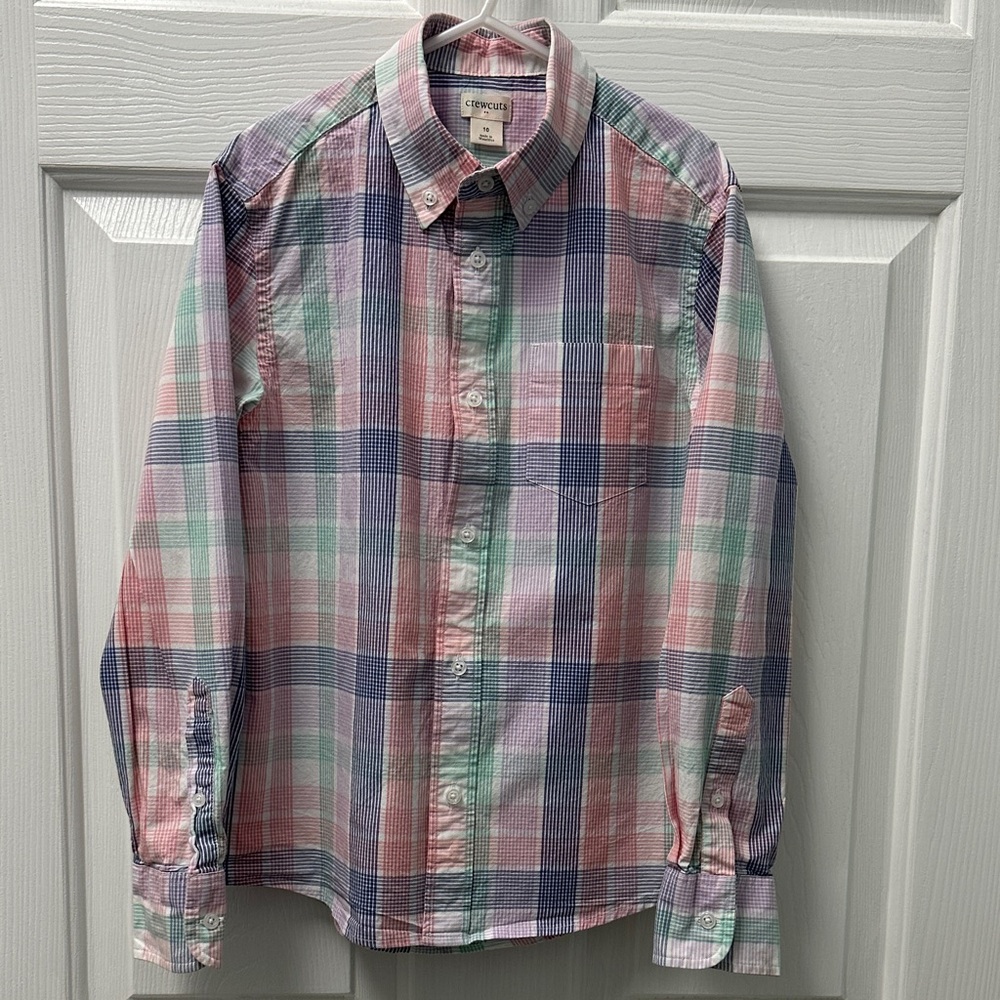Crewcuts Pastel Plaid Button-Down Shirt in Pink, Blue & Green